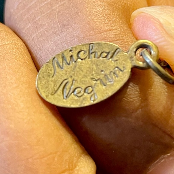 Michal Negrin Antique Tone Floral Necklace with Pink and Green Flowers. 16 inch - Picture 10 of 10